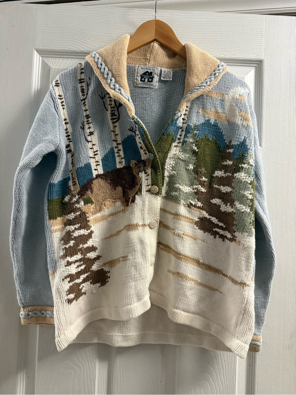 Vintage Storybook Knits Winter Scene Sweater Womens Small Rare